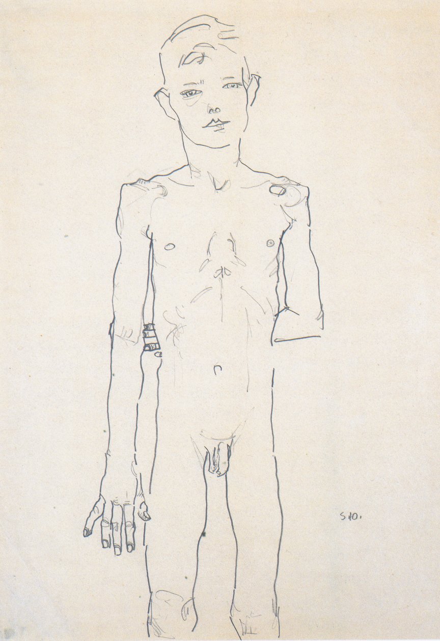 一个站立的男孩的行为 作者 埃贡·席勒（Egon Schiele）