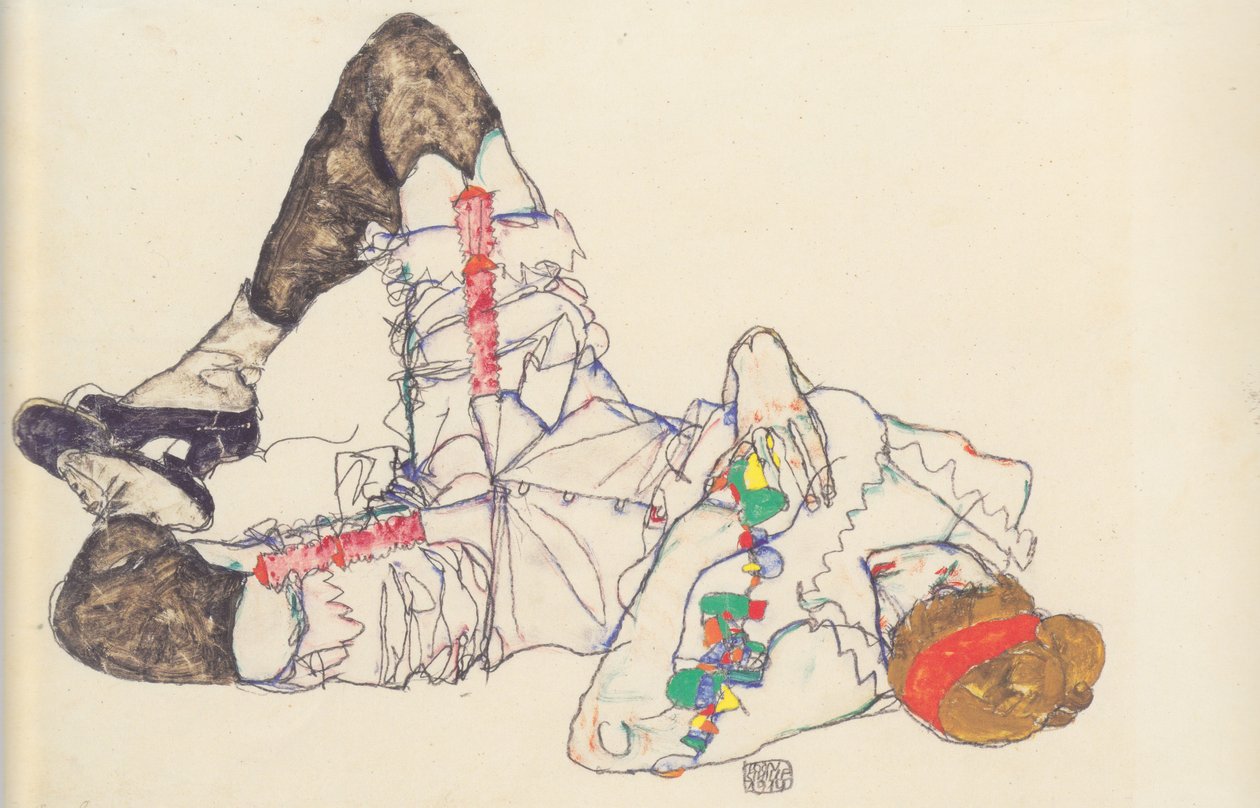 说谎在她的妇女 作者 埃贡·席勒（Egon Schiele）