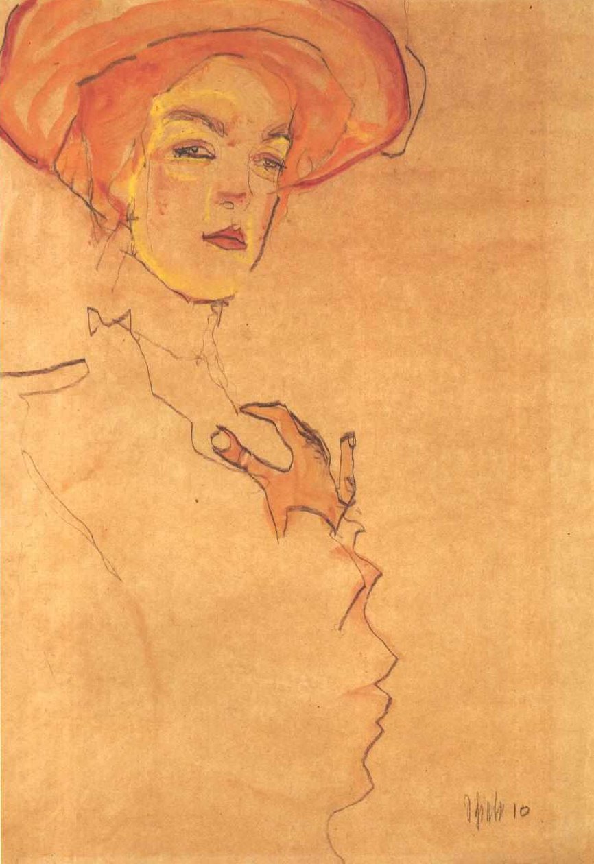 一位夫人的画象有橙色帽子的 作者 埃贡·席勒（Egon Schiele）