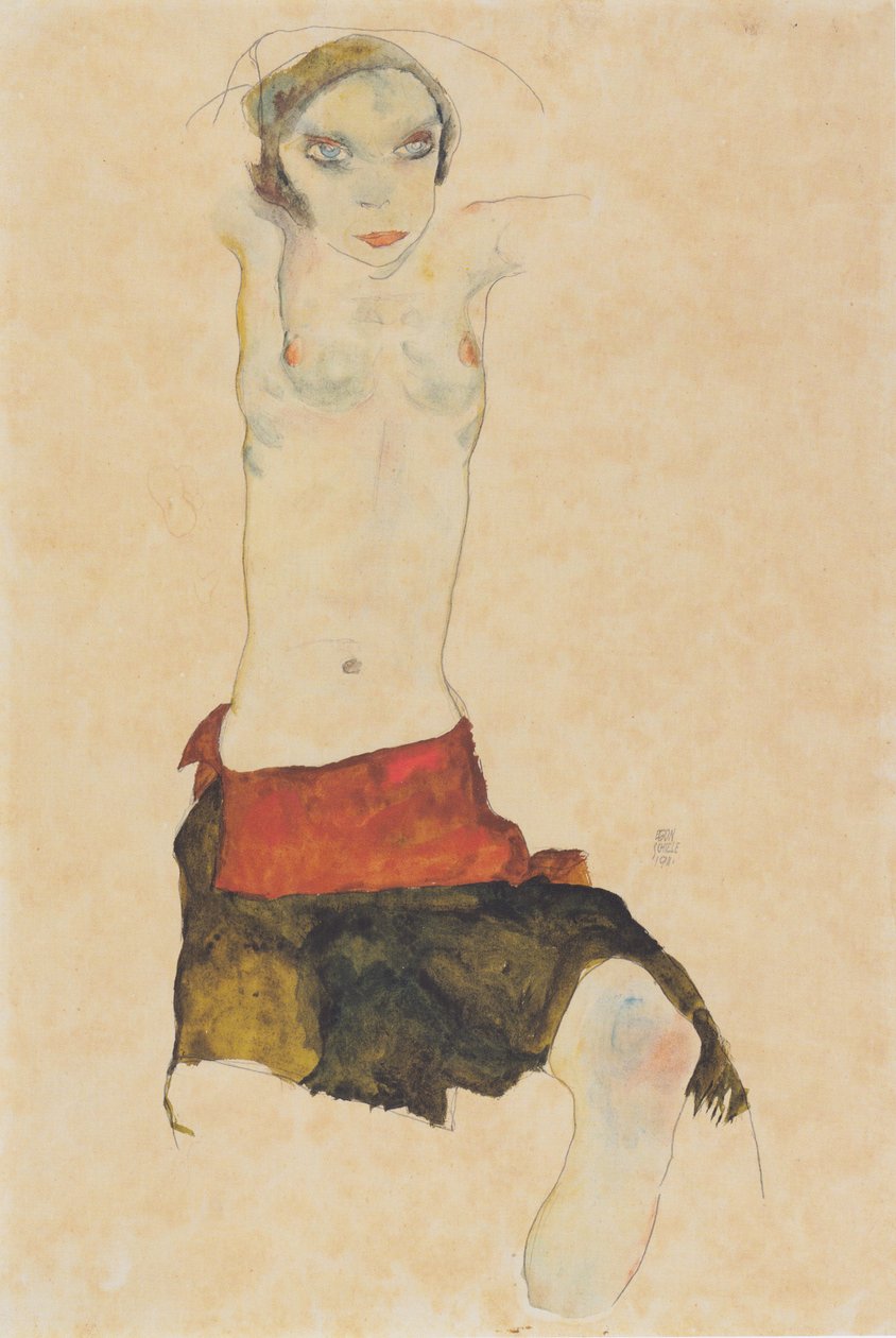 半裸坐着的女孩 作者 埃贡·席勒（Egon Schiele）