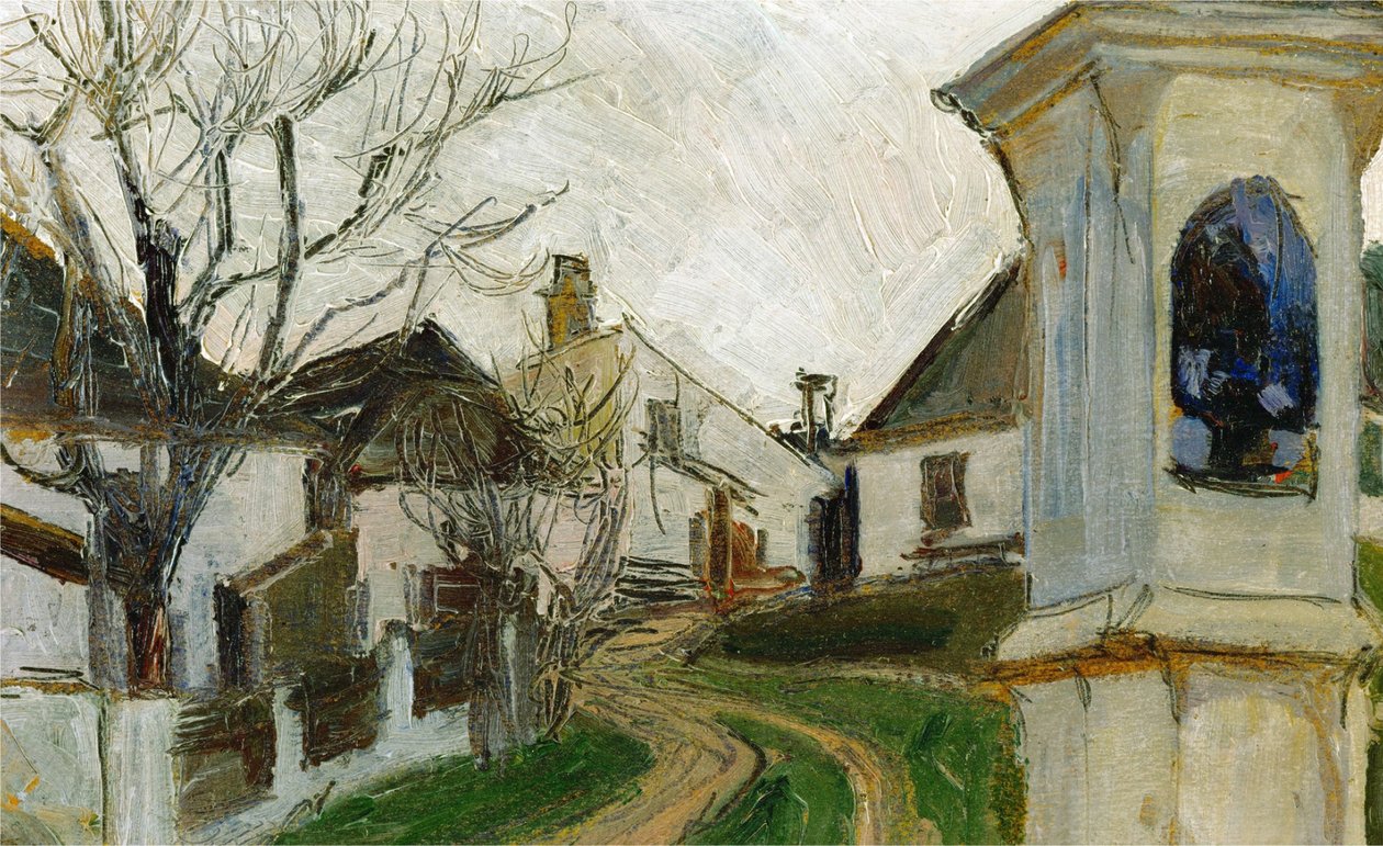 秃头树木，房屋和神殿 作者 埃贡·席勒（Egon Schiele）