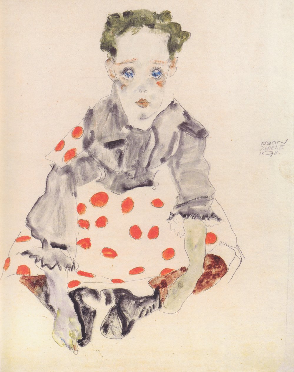 斑点连衣裙的女孩 作者 埃贡·席勒（Egon Schiele）