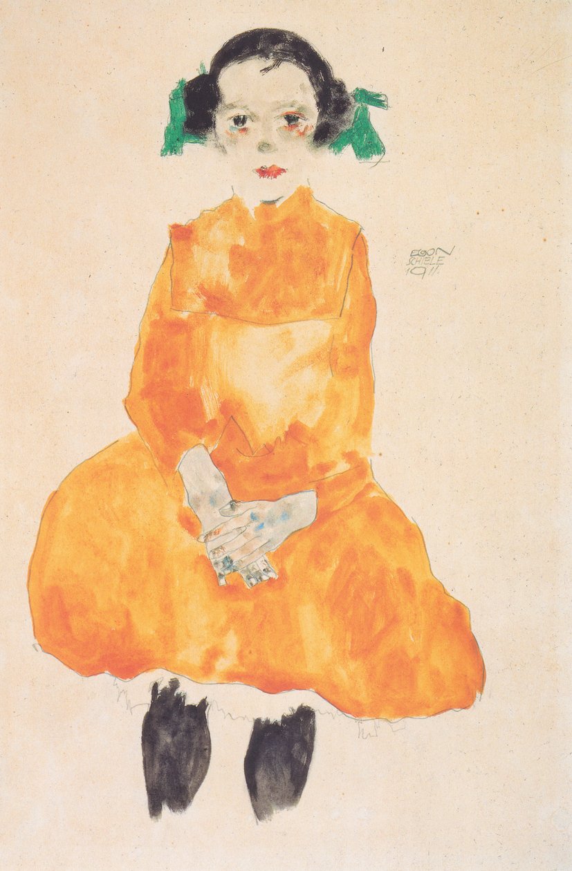 赭石黄色礼服的女孩 作者 埃贡·席勒（Egon Schiele）