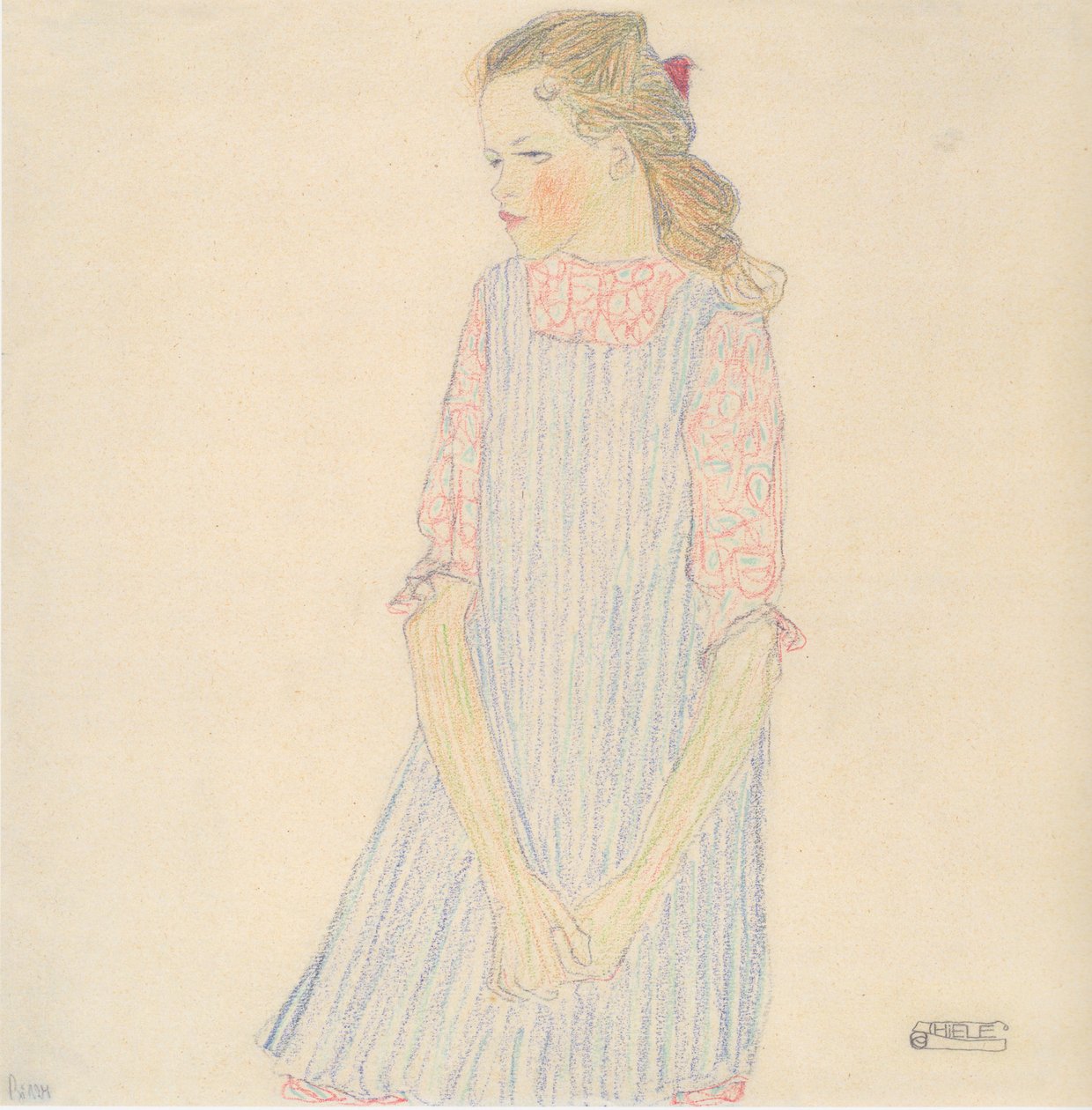 有红色滤网的女孩 作者 埃贡·席勒（Egon Schiele）