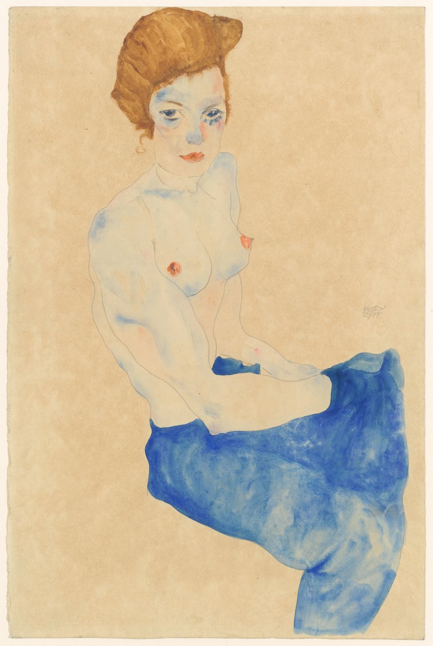 坐着蓝色的裸体 作者 埃贡·席勒（Egon Schiele）