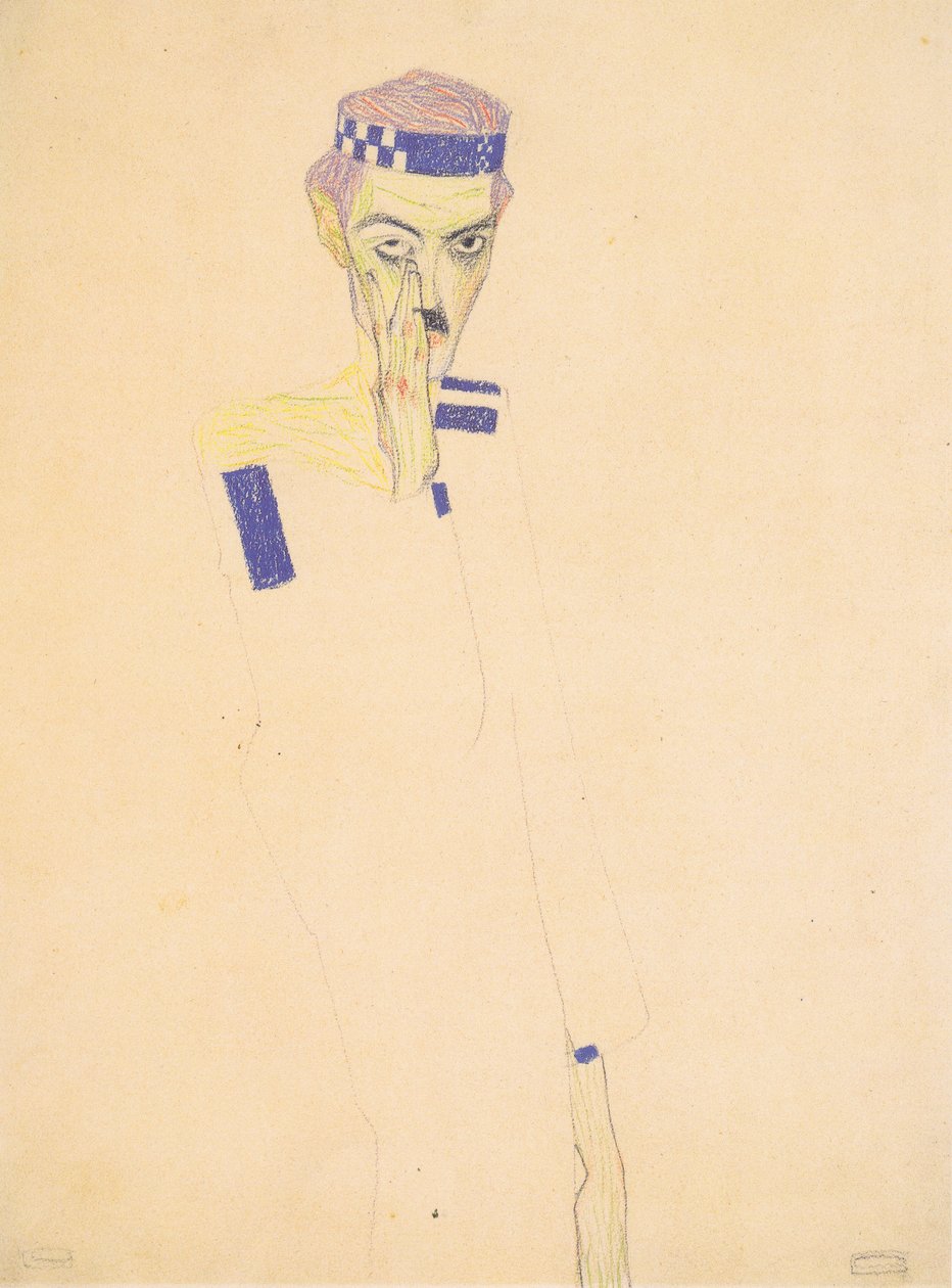 头带自画像 作者 埃贡·席勒（Egon Schiele）