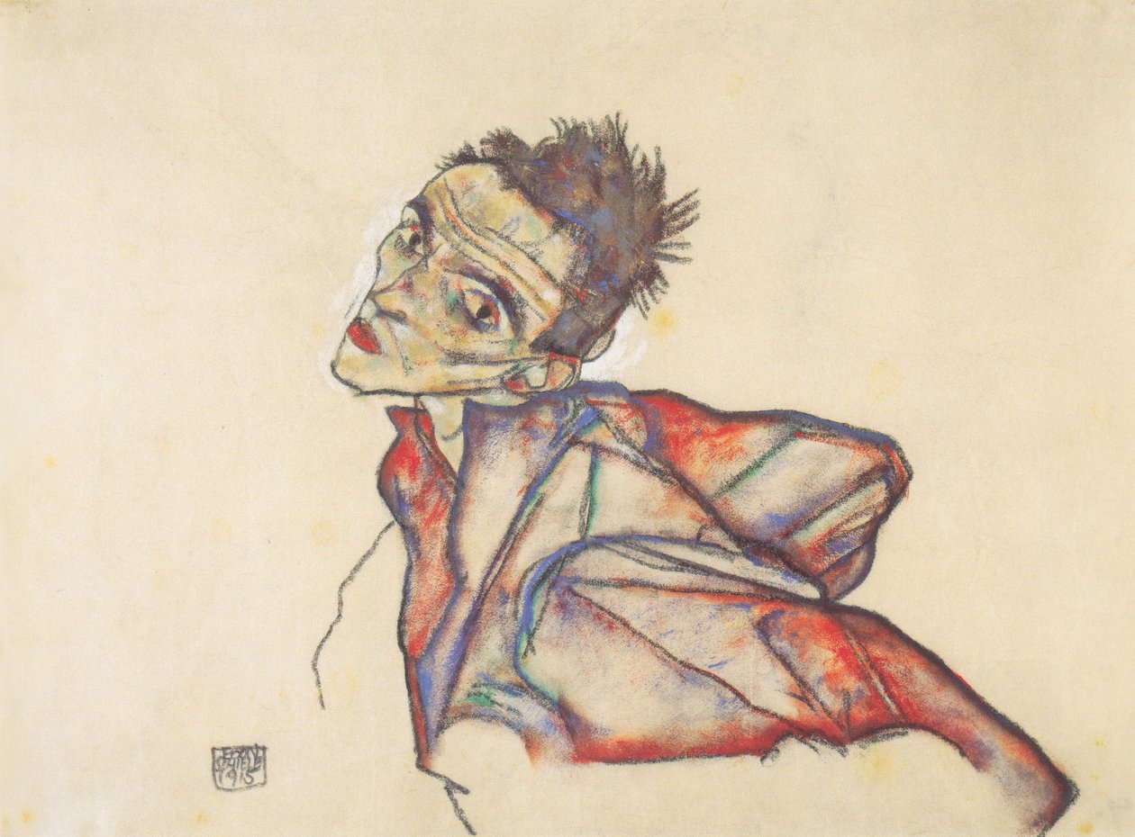 Selfportrait，双臂向后 作者 埃贡·席勒（Egon Schiele）