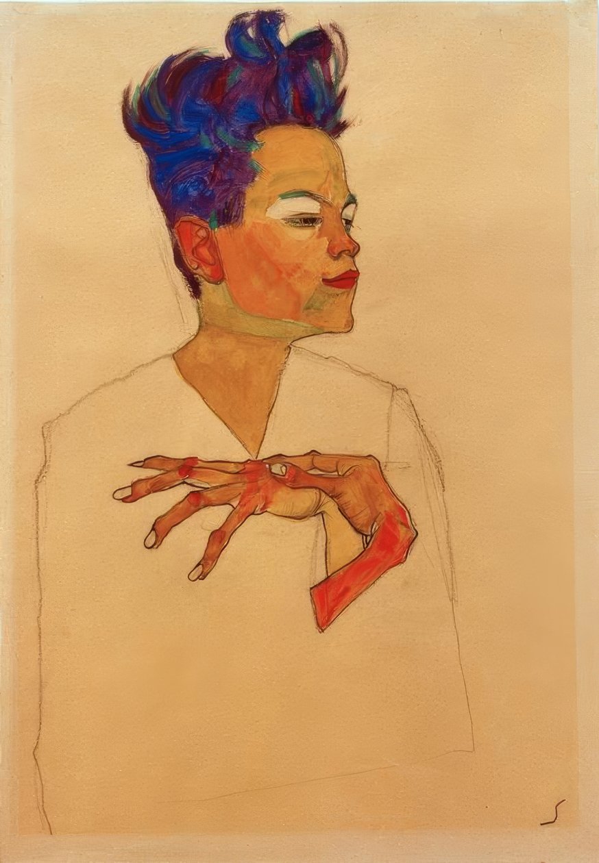 手放在胸口的自画像 作者 埃贡·席勒（Egon Schiele）