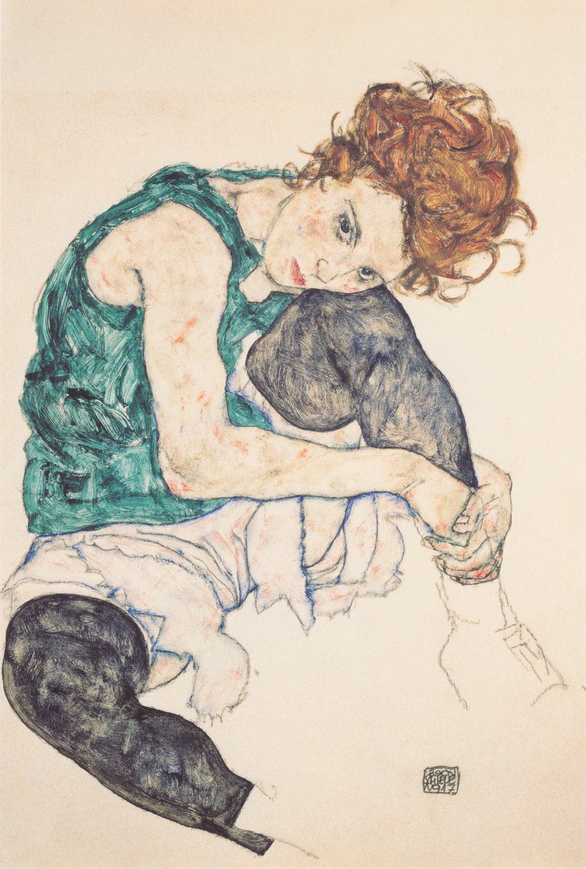 坐着的女人与凸起的膝盖 作者 埃贡·席勒（Egon Schiele）