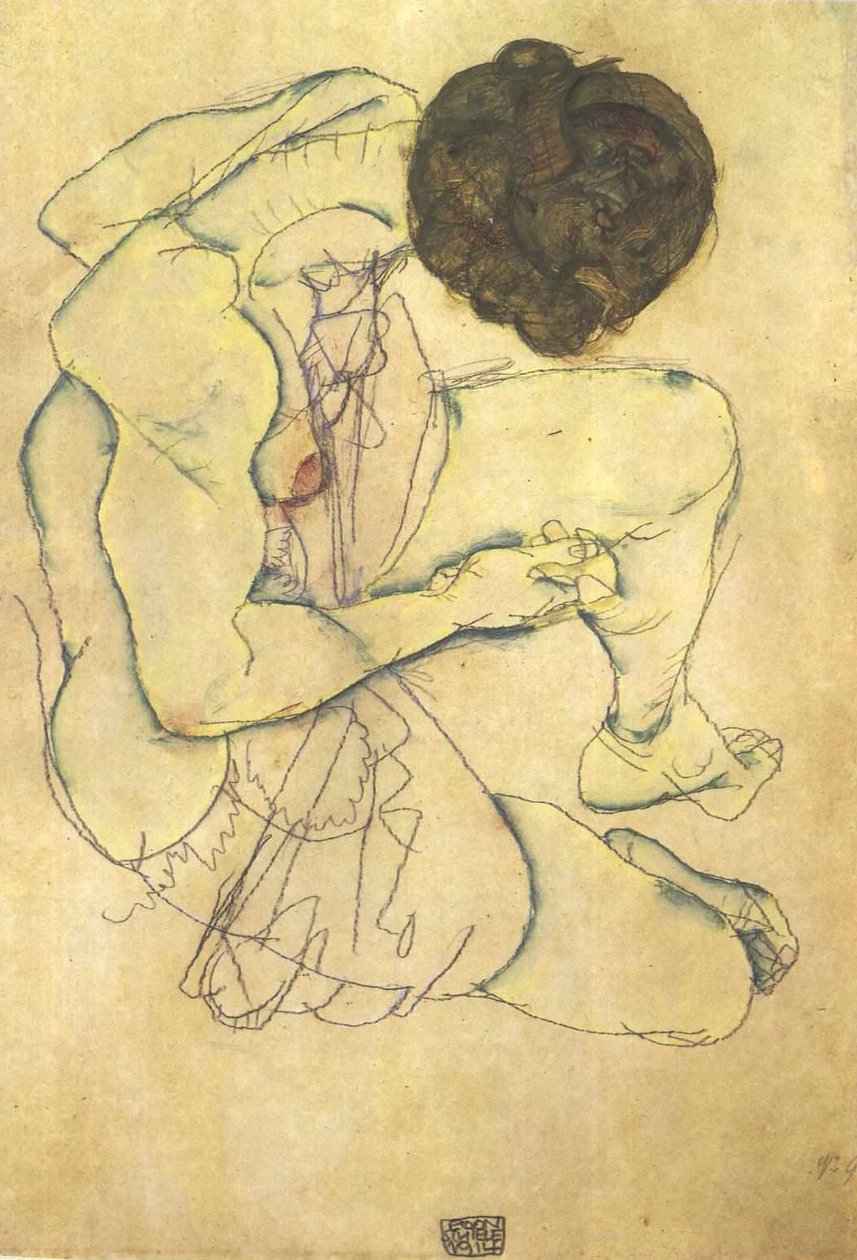 坐在女人的行为 作者 埃贡·席勒（Egon Schiele）