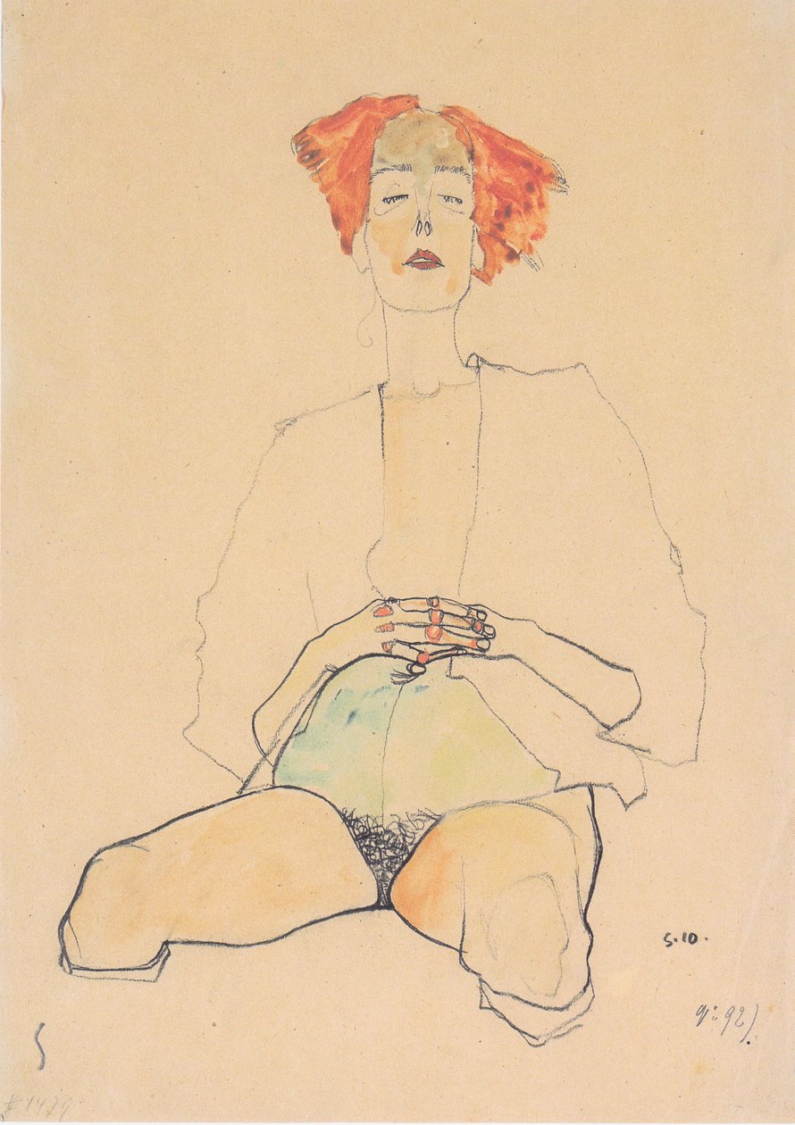 坐着一半红头发 作者 埃贡·席勒（Egon Schiele）