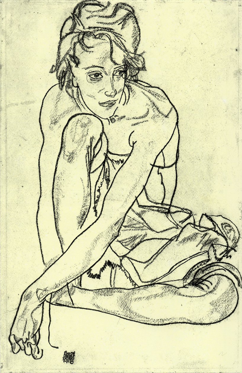 蹲着的女人 作者 埃贡·席勒（Egon Schiele）