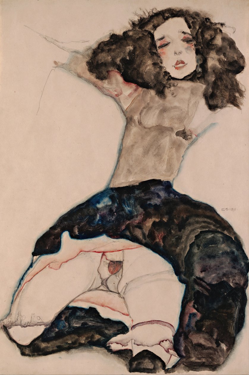 黑头发的女孩，举起裙子，1911年 作者 埃贡·席勒（Egon Schiele）