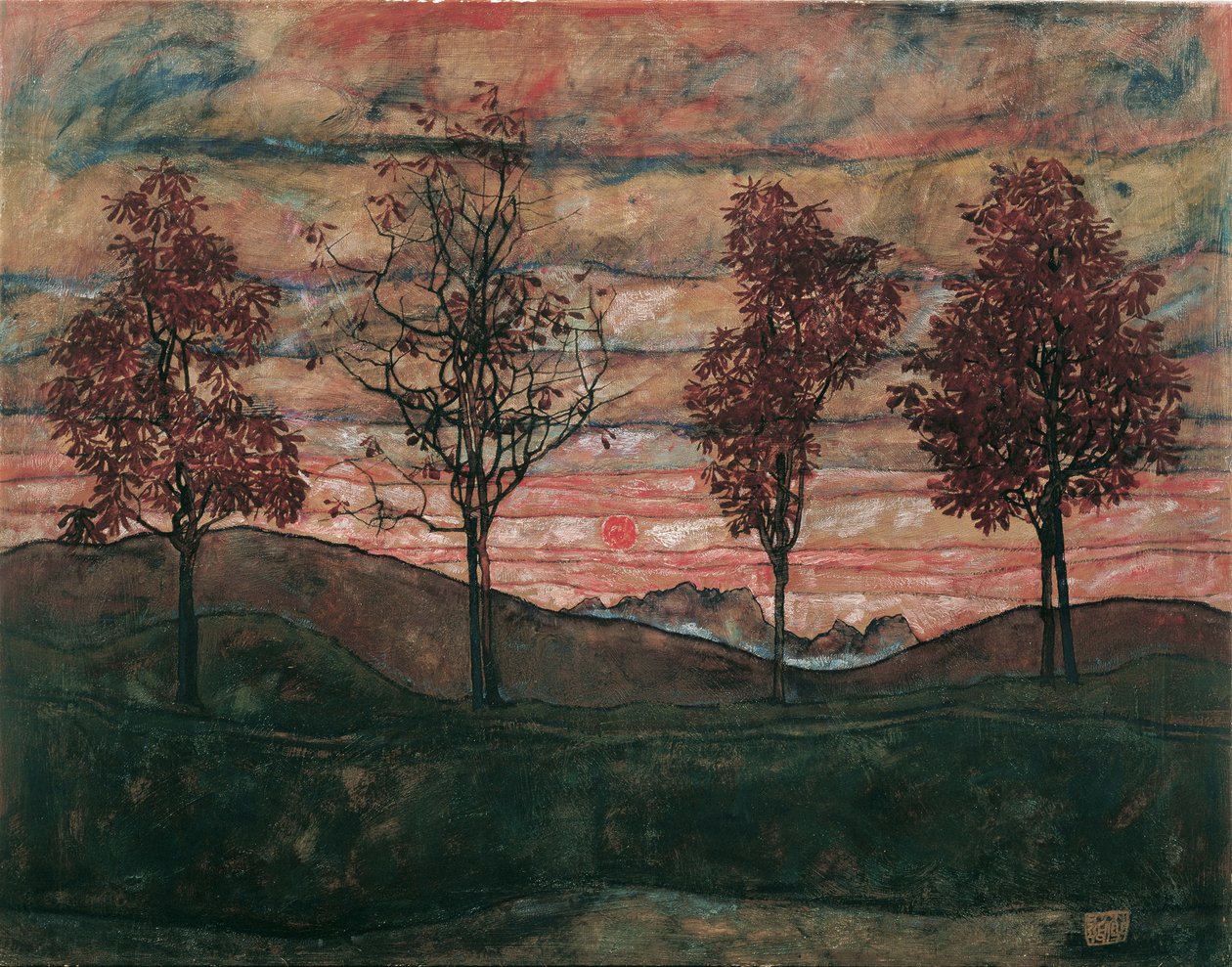 四棵树，1917年。 作者 埃贡·席勒（Egon Schiele）