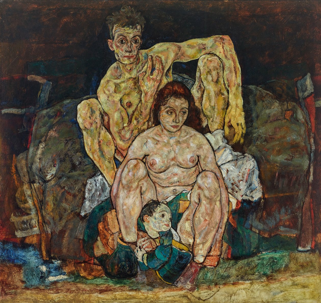 蹲着的人类夫妇（《家庭） 作者 埃贡·席勒（Egon Schiele）