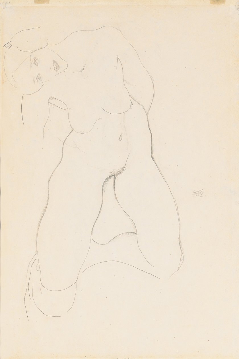 跪着的女性裸体，1912年 作者 埃贡·席勒（Egon Schiele）