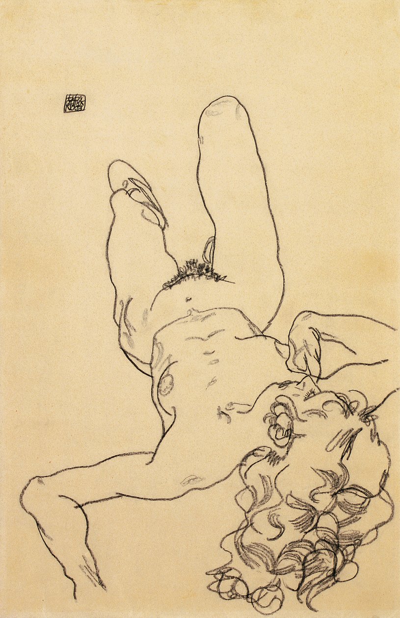 跪着的女性裸体，1917年 作者 埃贡·席勒（Egon Schiele）