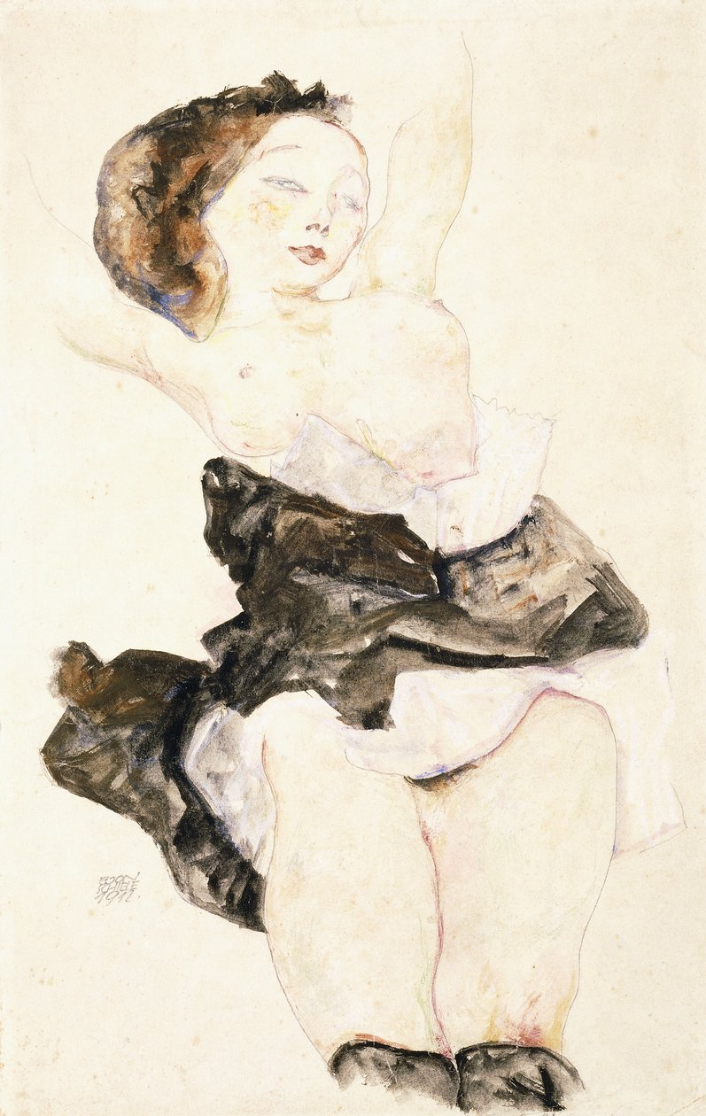 说谎的少女，半裸，1912年 作者 埃贡·席勒（Egon Schiele）