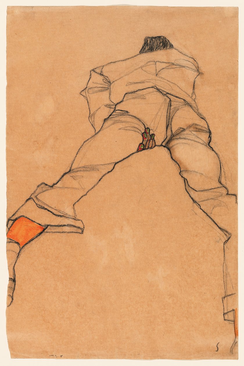 男子躺在他的肚子上 作者 埃贡·席勒（Egon Schiele）