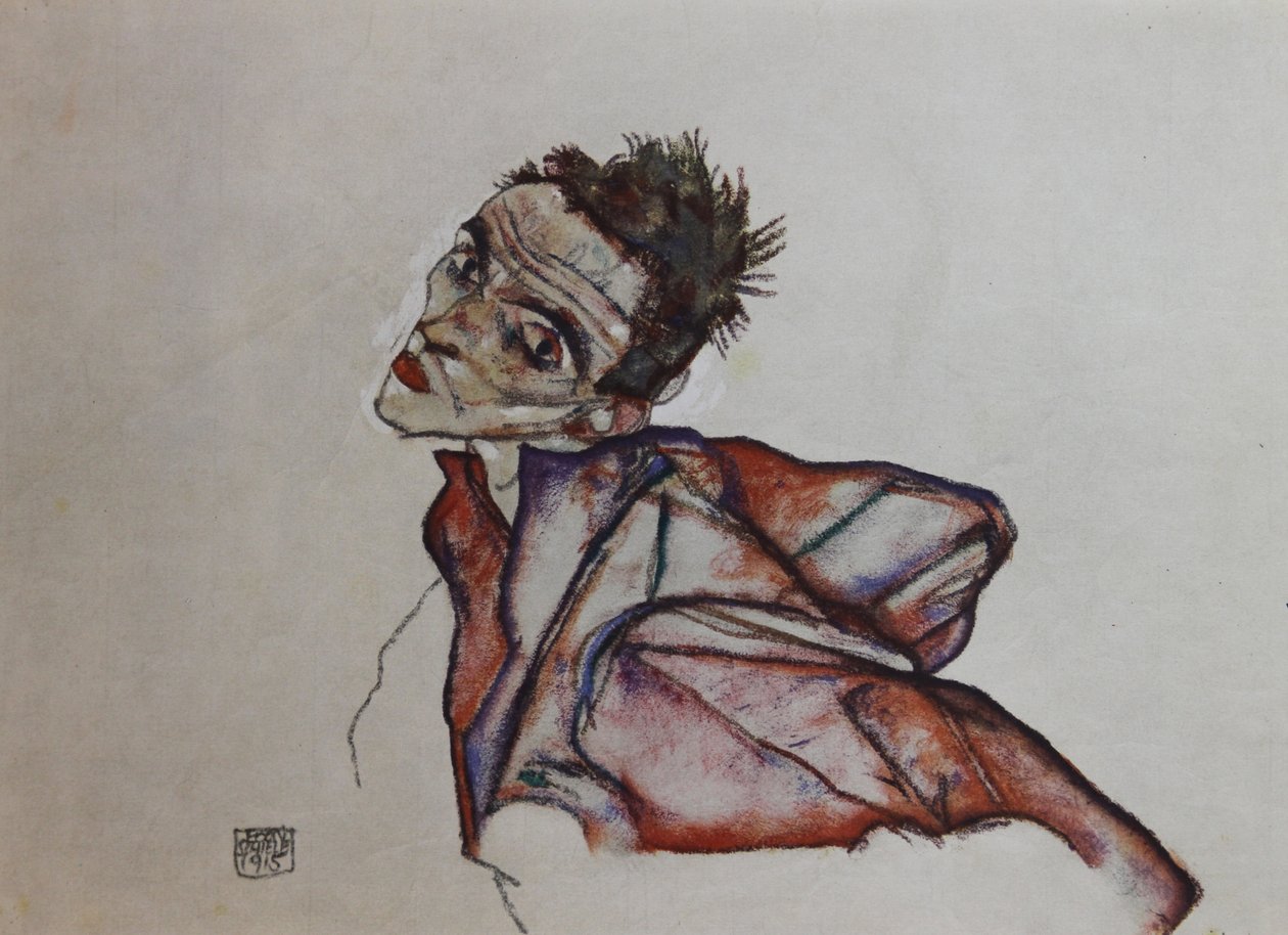 倒持手臂的自画像，1915年。 作者 埃贡·席勒（Egon Schiele）