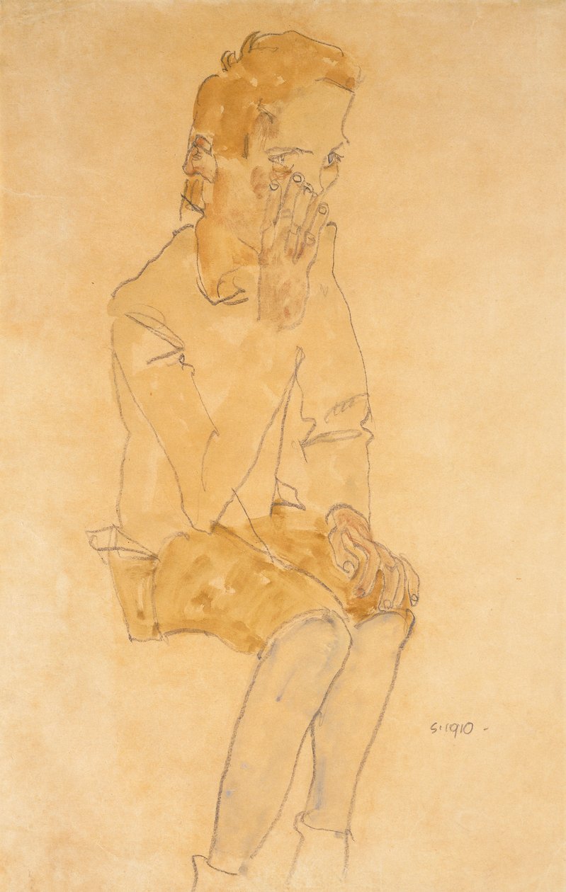 坐着的男孩，1910年 作者 埃贡·席勒（Egon Schiele）