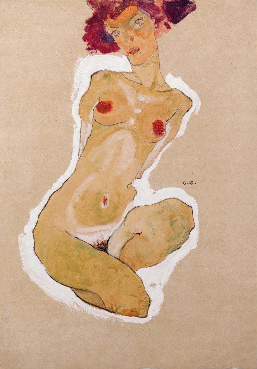 蹲女性裸体，1910年 作者 埃贡·席勒（Egon Schiele）
