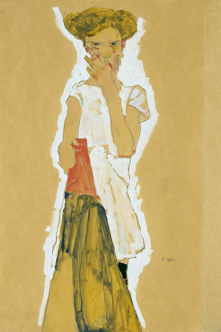 白色衬裙的常设女孩 作者 埃贡·席勒（Egon Schiele）