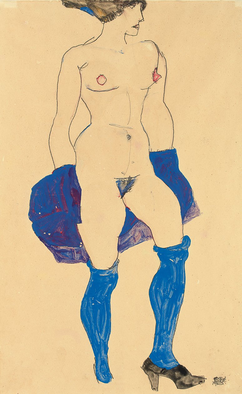 鞋子和长筒袜的常设女人，1913年 作者 埃贡·席勒（Egon Schiele）