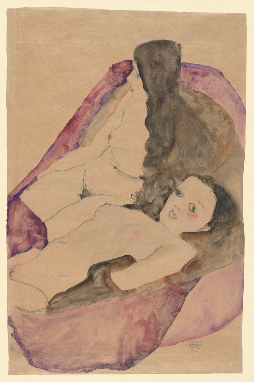两个斜倚的裸体 作者 埃贡·席勒（Egon Schiele）