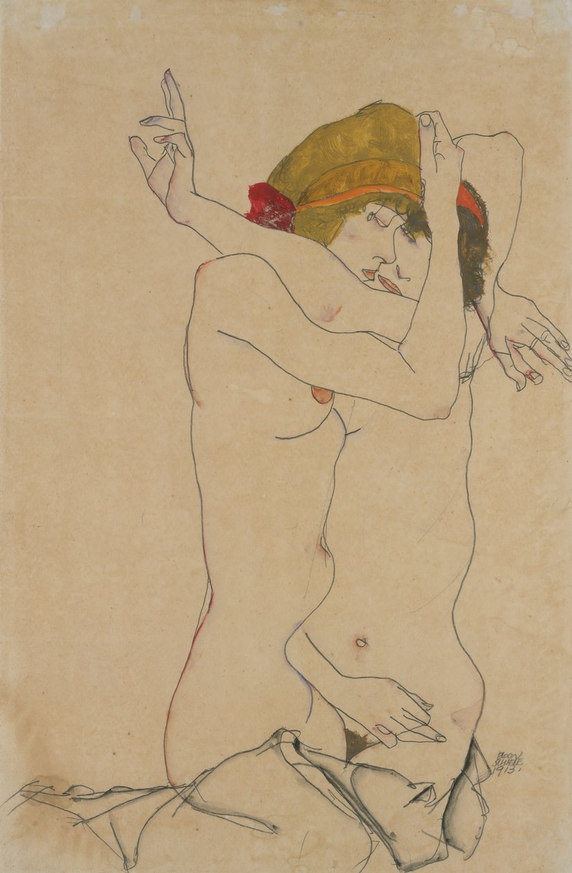 《两个女人拥抱》，1913年。 作者 埃贡·席勒（Egon Schiele）