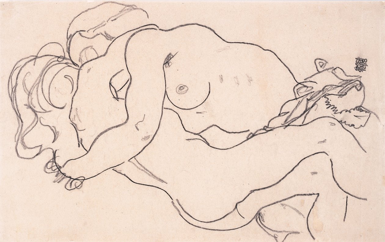 两个拥抱女性的裸体，1918年 作者 埃贡·席勒（Egon Schiele）