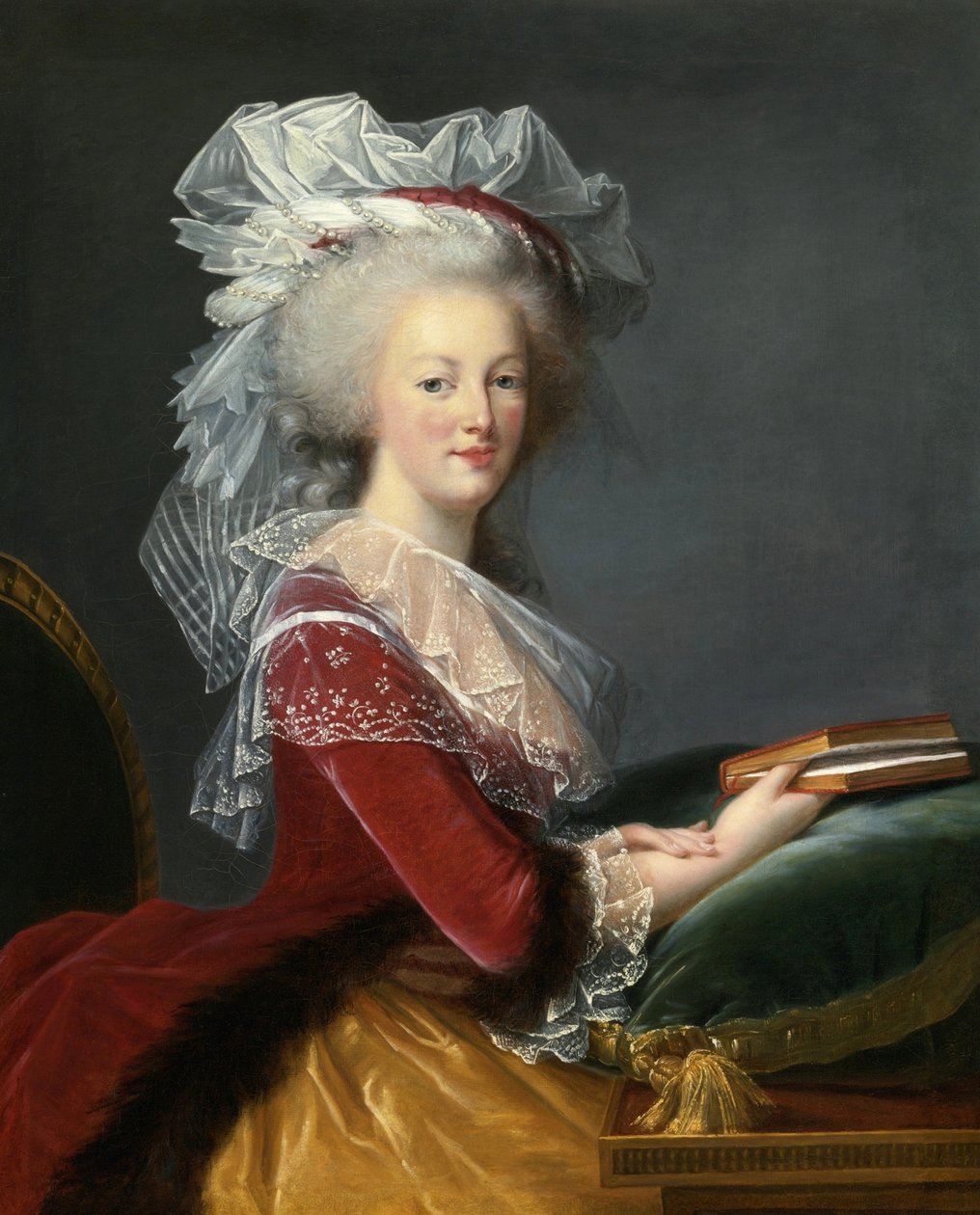 玛丽·安托瓦内特（Marie Antoinette）拿着一本书。 作者 伊丽莎白·路易丝·维吉·勒布朗