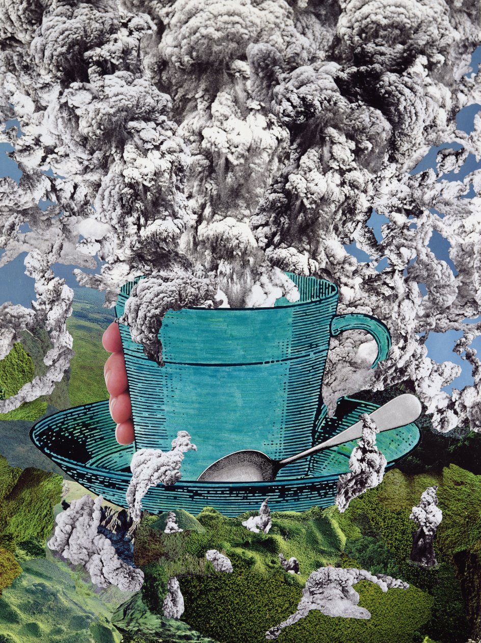 早晨咖啡，1994年（拼贴画） 作者 艾伦·高拉（Ellen Golla）