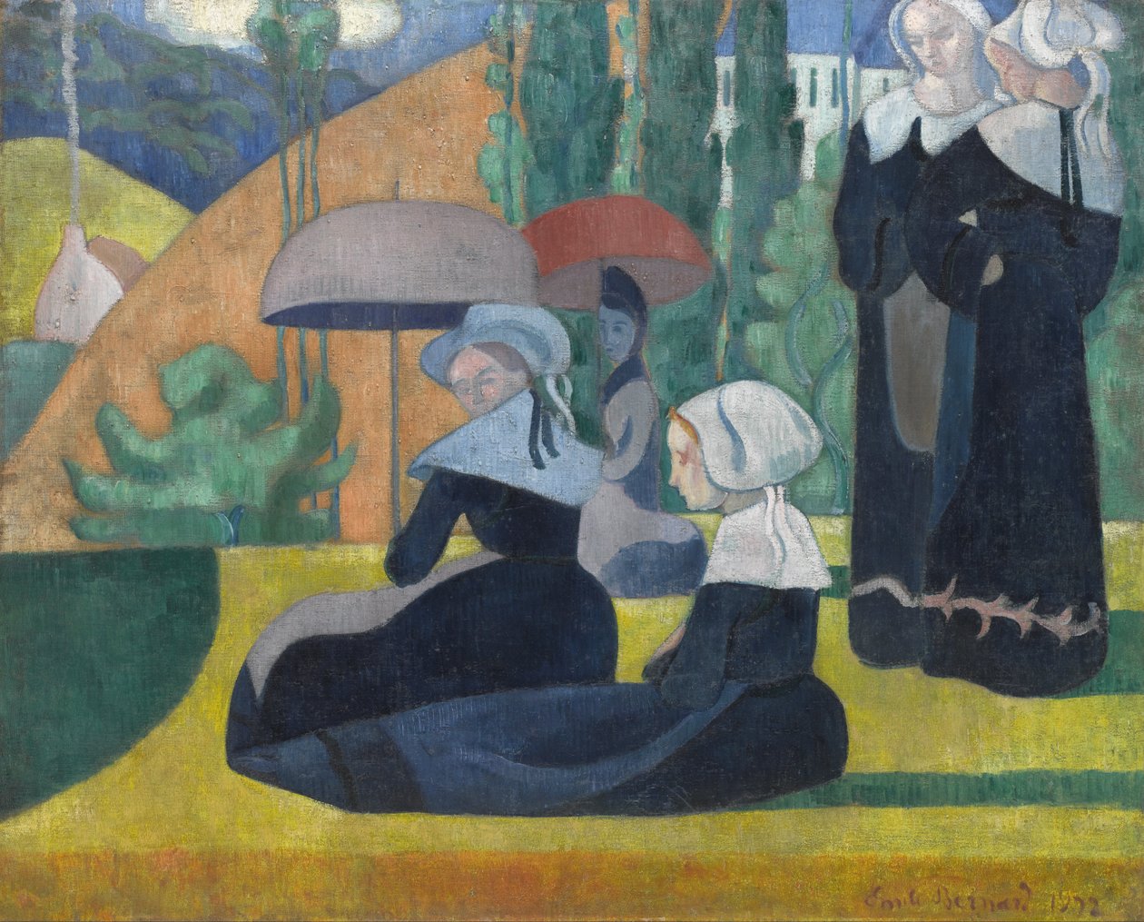 布列塔尼妇女与遮阳伞 作者 埃米尔·伯纳德（Emile Bernard）