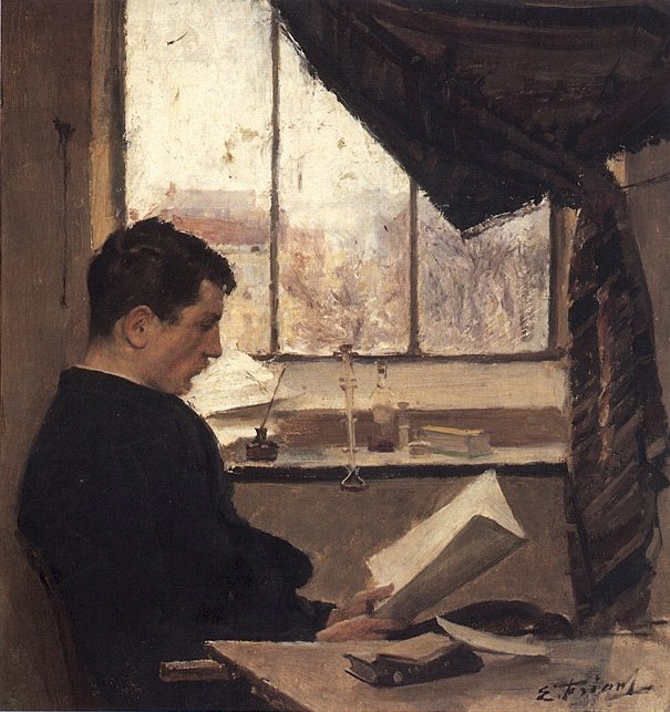 自画像，一名学生自画像说：n 作者 埃米尔·弗里安特（Emile Friant）
