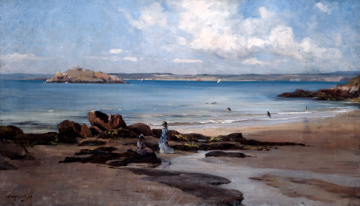 女人沐浴海滩，1876年。 作者 伊曼纽尔·兰瑟（Emmanuel Lansyer）