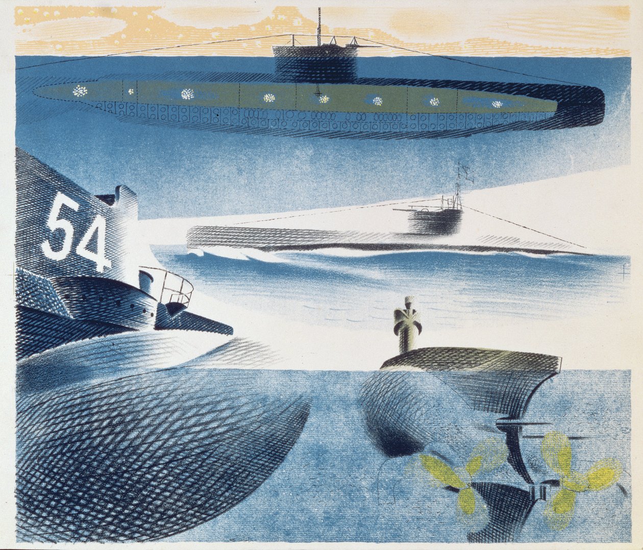 潜艇的不同方面，1941年 作者 埃里克·拉维鲁（Eric Ravilious）