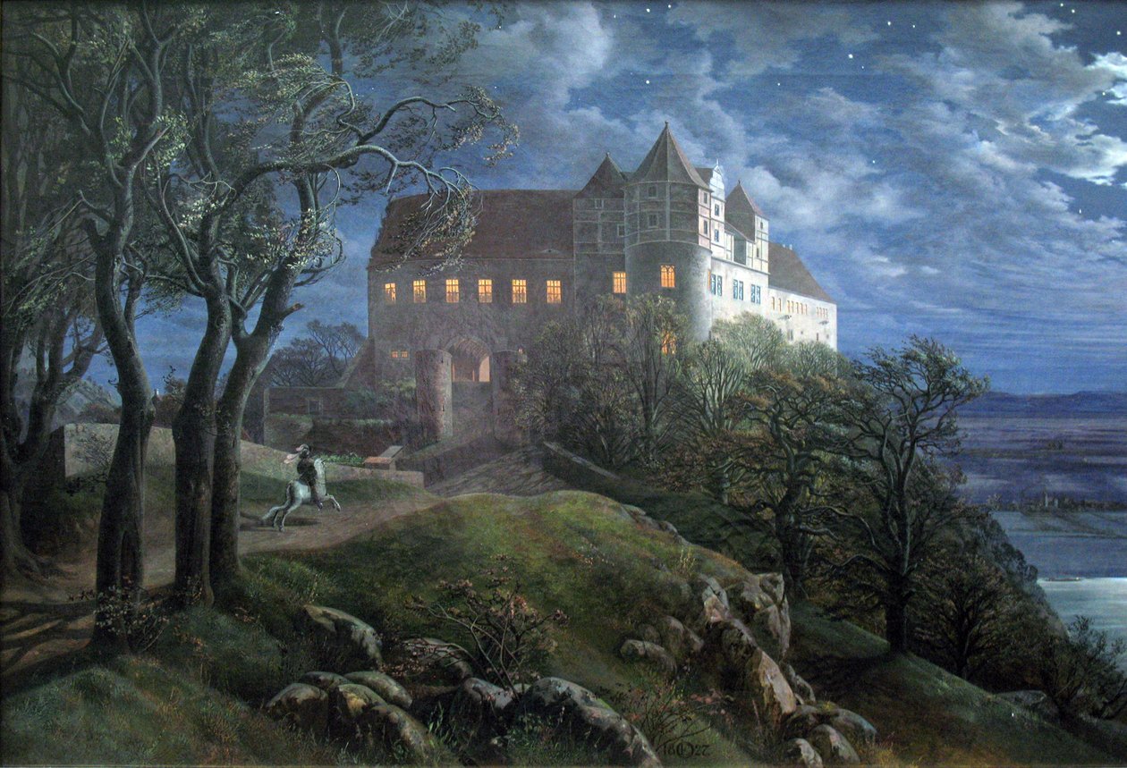 Burg Scharfenberg在晚上 作者 恩斯特·费迪南德·欧姆