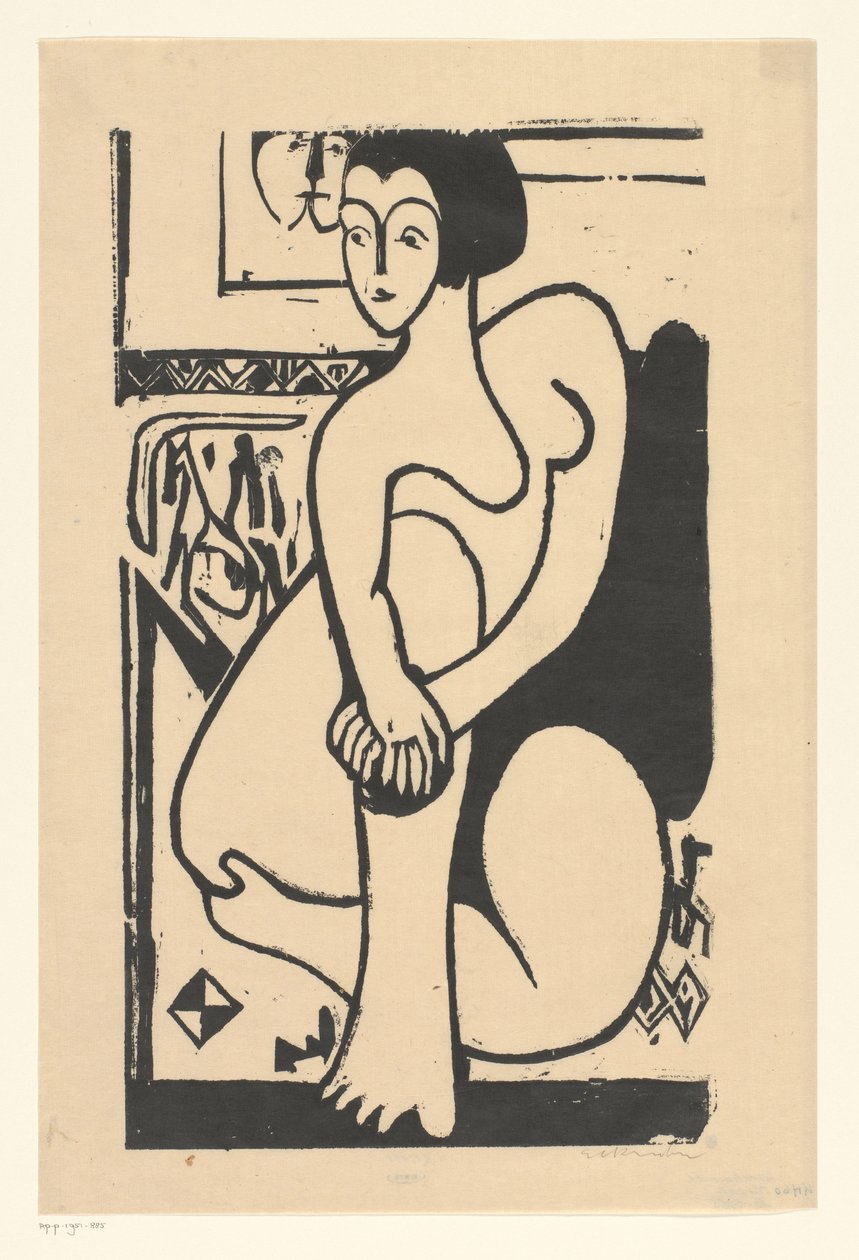 裸体坐着 作者 Ernst Ludwig Kirchner（艺术家签名）