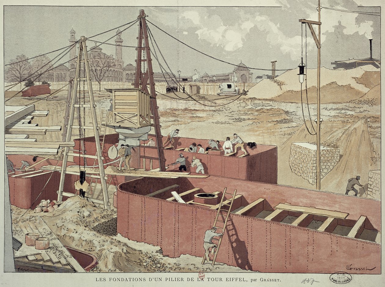 为艾菲尔铁塔奠定基础，1887年 作者 尤金·格拉塞