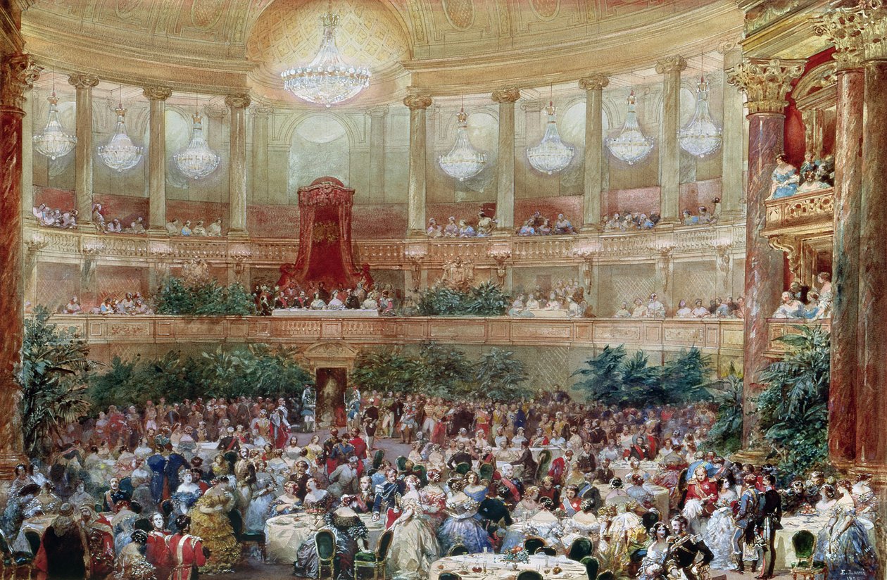 1854年在凡尔赛宫的Salle des Spectacles餐厅享用晚餐 作者 尤金·路易斯·拉米