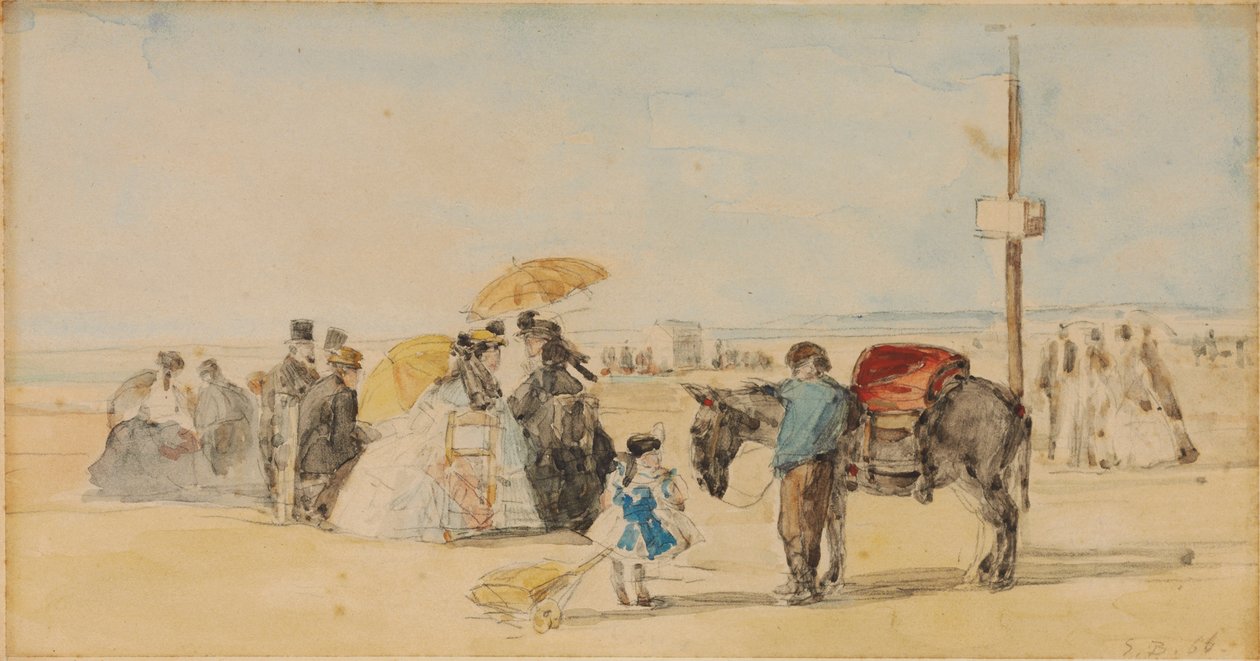 在海滩上，1866年 作者 尤金·路易斯·布丁