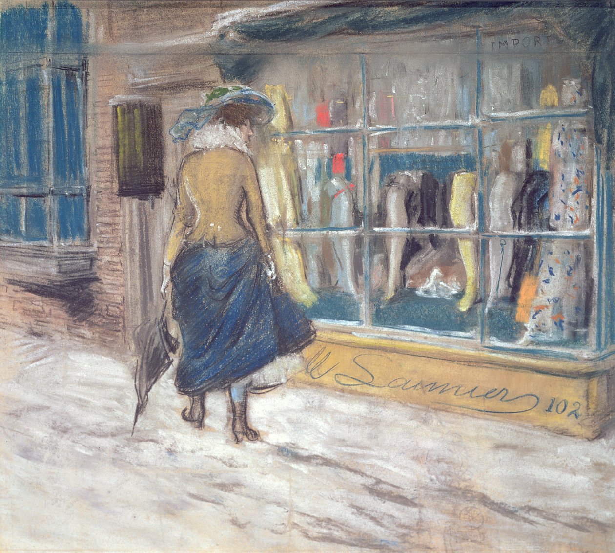 橱窗购物（纸上粉彩画） 作者 Everett Shinn