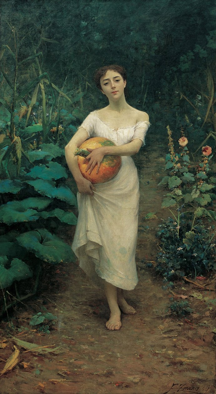 携带南瓜的小女孩 作者 福斯托·佐纳罗（Fausto Zonaro）