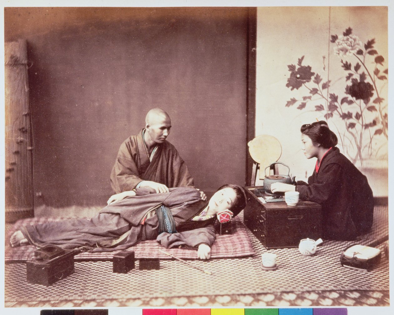 日本按摩师，1889年（蛋白打印） 作者 菲利斯·比托（Felice Beato）