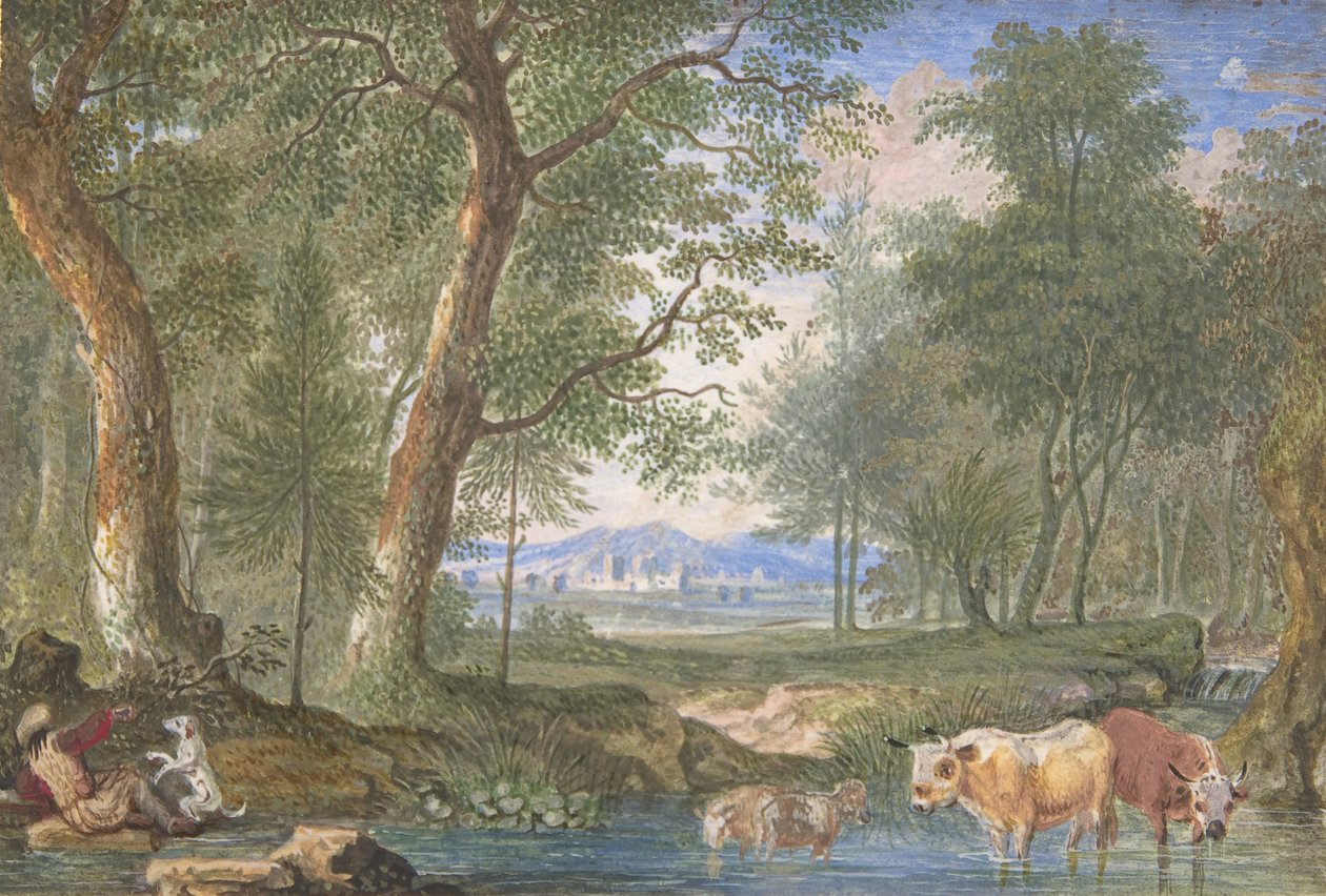 溪流中的奶牛风景，1698年。 作者 菲利克斯迈耶