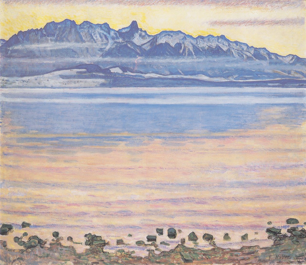 与Stockhornkette的Thunersee 作者 费迪南德·霍德勒