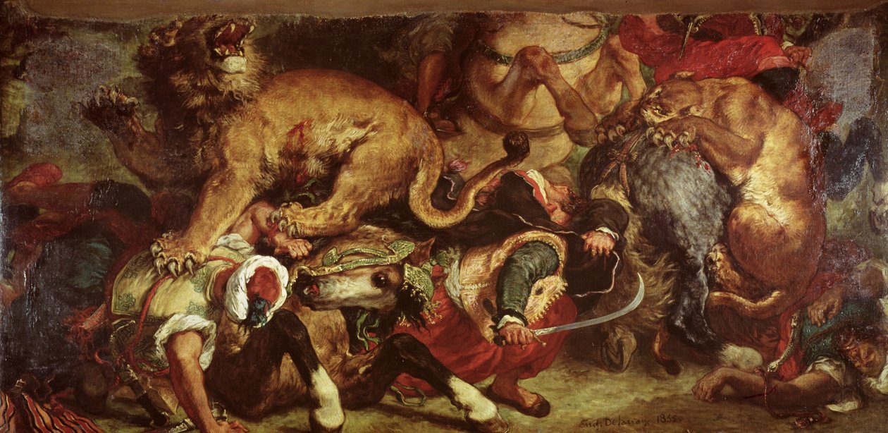 狮子狩猎，1855年 作者 费迪南德·维克多·尤金·德拉克罗瓦