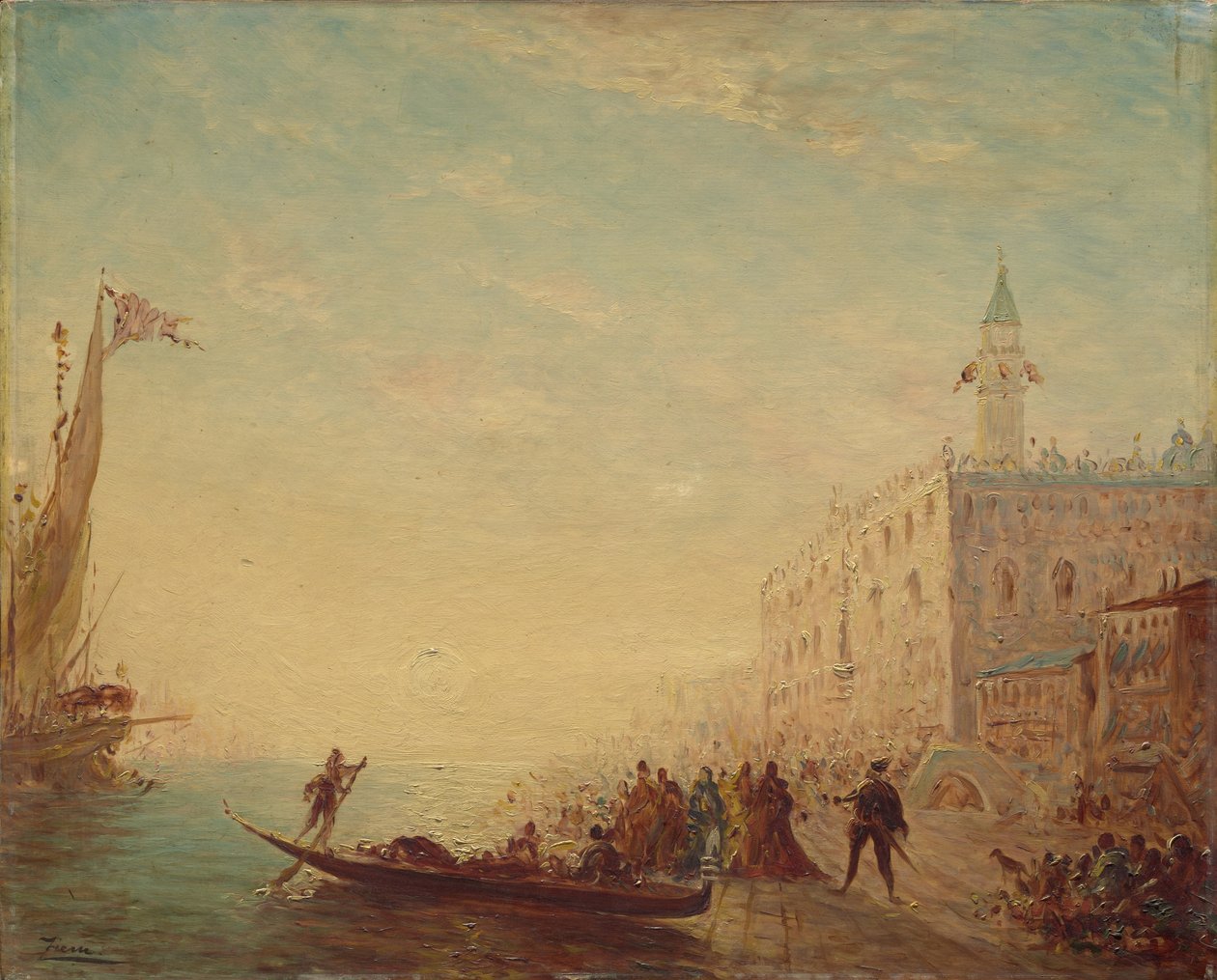 Riva degli Schiavoni，日落，1880年代 作者 费利克斯·齐姆