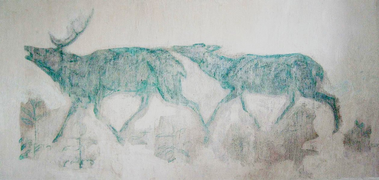 壁画与绿蓝鹿 作者 弗朗兹·马克（Franz Marc）